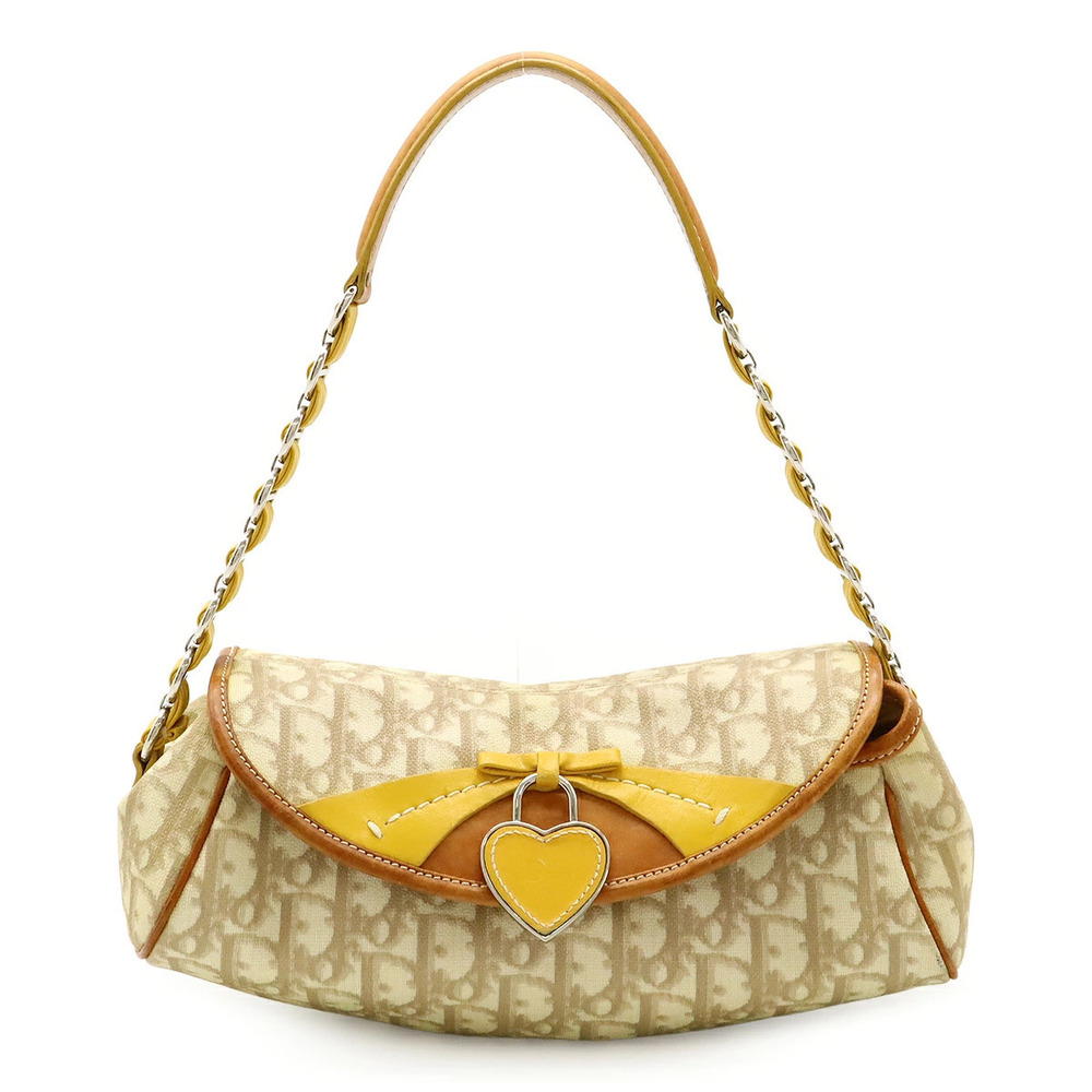 Christian Dior Trotter Shoulder Bag Hobo Leather Beige Cream Brown Yellow